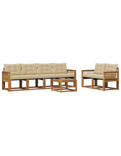 Set di divani da esterno con cuscino 7 pcs Naturale e Beige