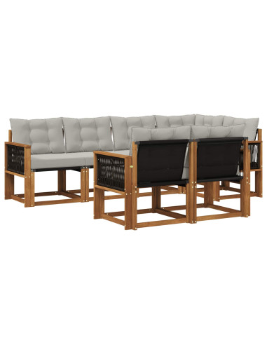 Set di divani da esterno 7 pcs Naturale e Grigio Chiaro