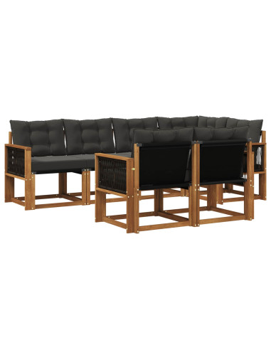 Set di divani da esterno con cuscino 7 pcs Naturale e Nero