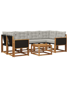 Set di divani da esterno 7 pcs Naturale e Grigio Chiaro