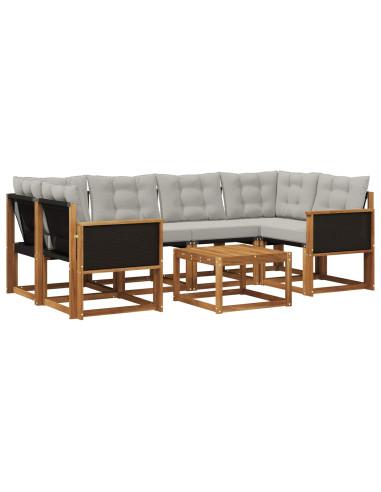 Set di divani da esterno 7 pcs Naturale e Grigio Chiaro
