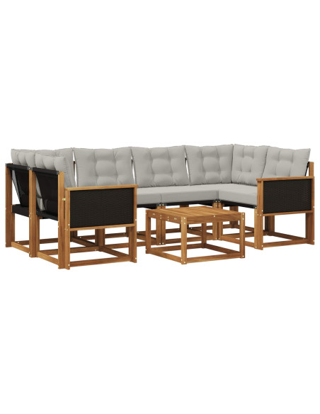 Set di divani da esterno 7 pcs Naturale e Grigio Chiaro