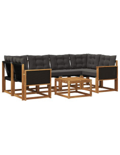 Set di divani da esterno con cuscino 7 pcs Naturale e Nero