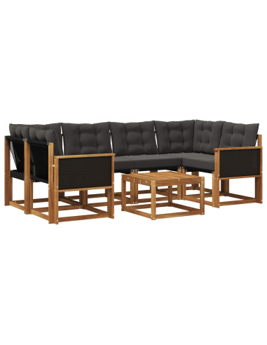 Set di divani da esterno con cuscino 7 pcs Naturale e Nero