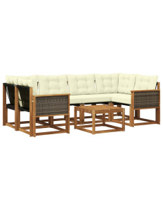 Set di divani da esterno con cuscino 7 pcs Naturale e Crema