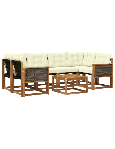 Set di divani da esterno con cuscino 7 pcs Naturale e Crema