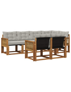 Set di divani da esterno 7 pcs Naturale e Grigio Chiaro