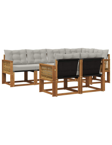 Set di divani da esterno 7 pcs Naturale e Grigio Chiaro