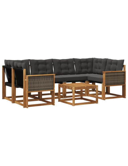 Set di divani da esterno con cuscino 7 pcs Naturale e Nero