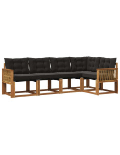 Set di divani da esterno con cuscino 5 pcs Naturale e Nero