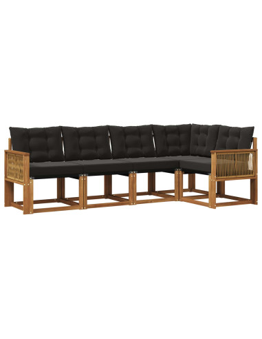 Set di divani da esterno con cuscino 5 pcs Naturale e Nero