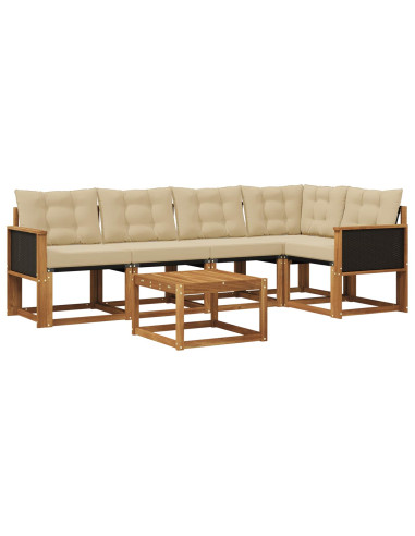 Set di divani da esterno con cuscino 6 pcs Naturale e Beige
