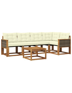 Set di divani da esterno con cuscino 6 pcs Naturale e Crema