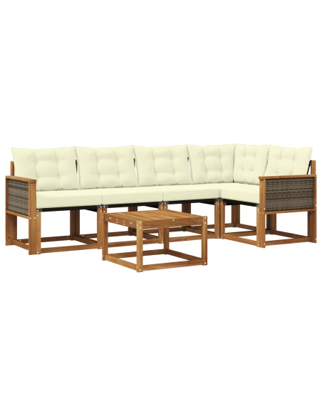 Set di divani da esterno con cuscino 6 pcs Naturale e Crema
