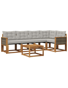 Set di divani da esterno 6 pcs Naturale e Grigio Chiaro