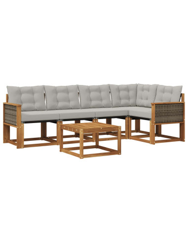 Set di divani da esterno 6 pcs Naturale e Grigio Chiaro
