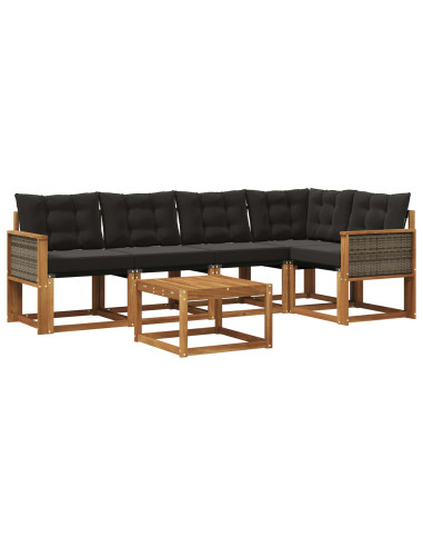 Set di divani da esterno con cuscino 6 pcs Naturale e Nero