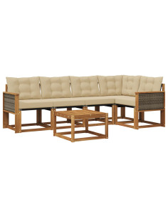 Set di divani da esterno con cuscino 6 pcs Naturale e Beige