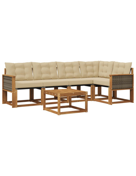 Set di divani da esterno con cuscino 6 pcs Naturale e Beige