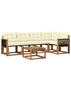 Set di divani da esterno con cuscino 6 pcs Naturale e Crema