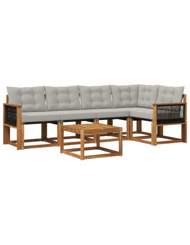 Set di divani da esterno 6 pcs Naturale e Grigio Chiaro