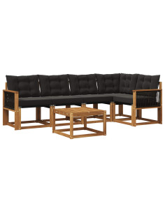 Set di divani da esterno con cuscino 6 pcs Naturale e Nero