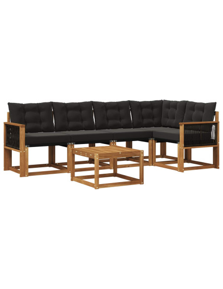 Set di divani da esterno con cuscino 6 pcs Naturale e Nero