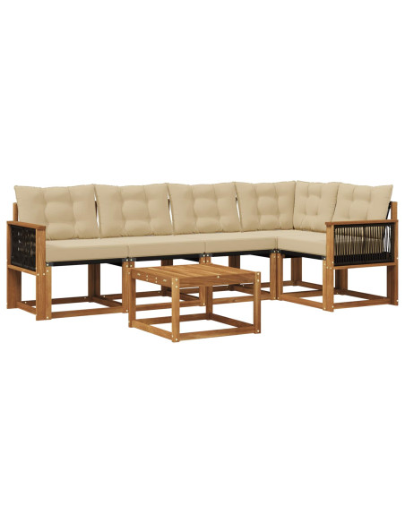 Set di divani da esterno con cuscino 6 pcs Naturale e Beige