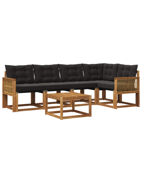 Set di divani da esterno con cuscino 6 pcs Naturale e Nero