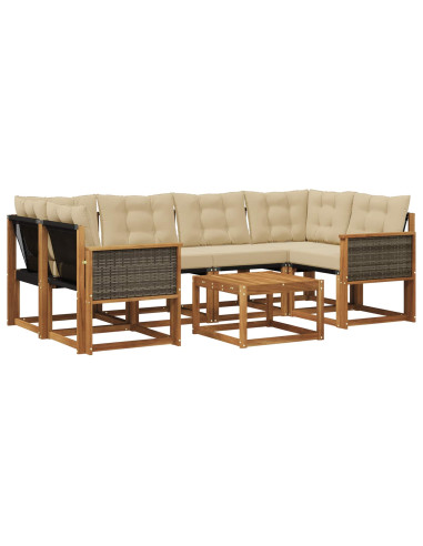 Set di divani da esterno con cuscino 7 pcs Naturale e Beige