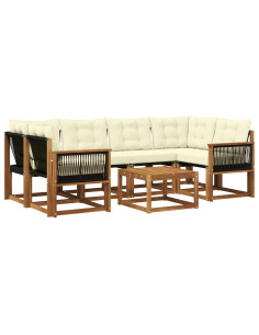 Set di divani da esterno con cuscino 7 pcs Naturale e Crema