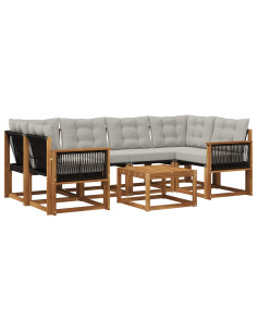 Set di divani da esterno 7 pcs Naturale e Grigio Chiaro