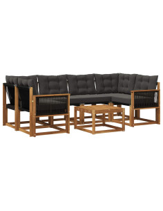 Set di divani da esterno con cuscino 7 pcs Naturale e Nero