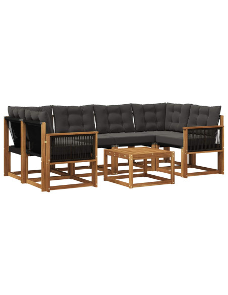 Set di divani da esterno con cuscino 7 pcs Naturale e Nero