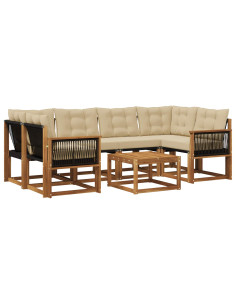 Set di divani da esterno con cuscino 7 pcs Naturale e Beige
