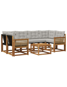 Set di divani da esterno 7 pcs Naturale e Grigio Chiaro