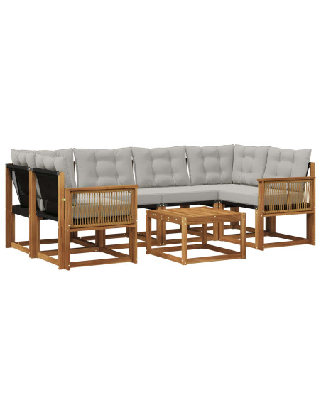 Set di divani da esterno 7 pcs Naturale e Grigio Chiaro