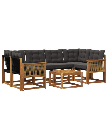 Set di divani da esterno con cuscino 7 pcs Naturale e Nero