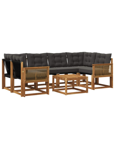 Set di divani da esterno con cuscino 7 pcs Naturale e Nero
