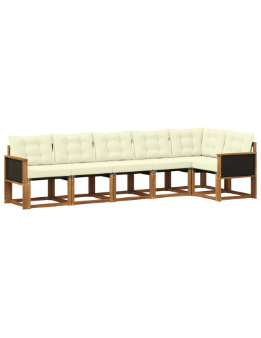 Set di divani da esterno con cuscino 6 pcs Naturale e Crema