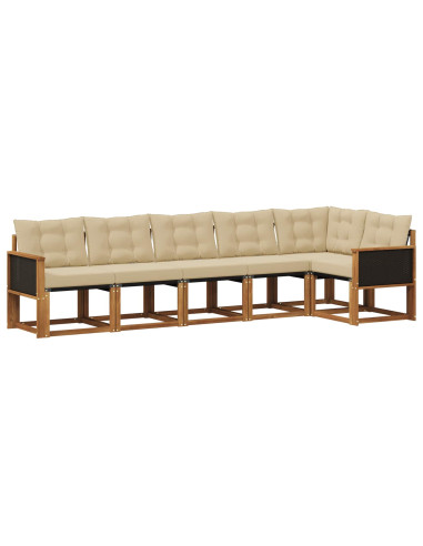 Set di divani da esterno con cuscino 6 pcs Naturale e Beige