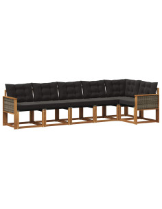 Set di divani da esterno con cuscino 6 pcs Naturale e Nero