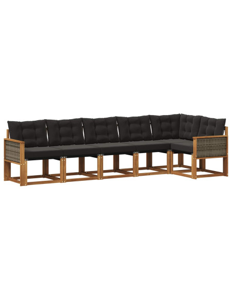 Set di divani da esterno con cuscino 6 pcs Naturale e Nero