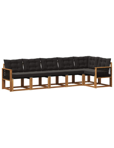 Set di divani da esterno con cuscino 6 pcs Naturale e Nero