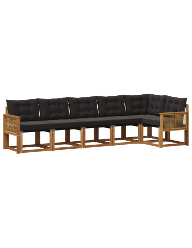 Set di divani da esterno con cuscino 6 pcs Naturale e Nero