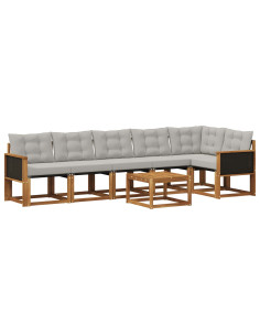 Set di divani da esterno 7 pcs Naturale e Grigio Chiaro