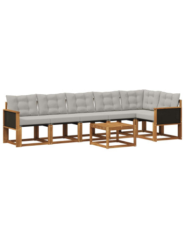 Set di divani da esterno 7 pcs Naturale e Grigio Chiaro