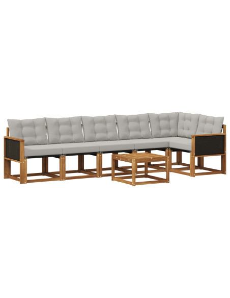 Set di divani da esterno 7 pcs Naturale e Grigio Chiaro