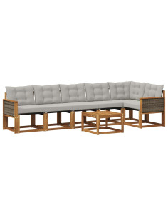 Set di divani da esterno 7 pcs Naturale e Grigio Chiaro