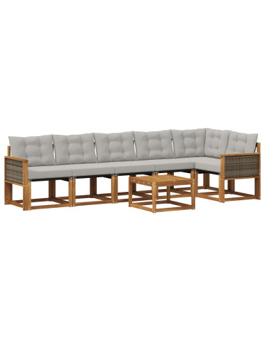 Set di divani da esterno 7 pcs Naturale e Grigio Chiaro